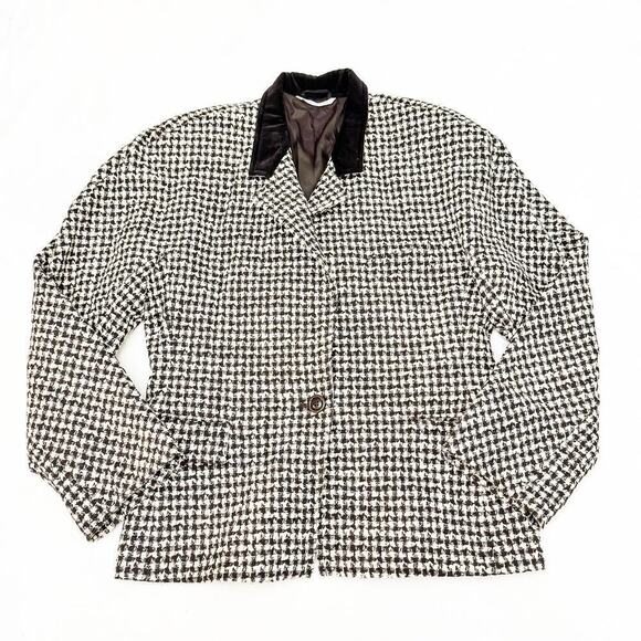 Max Mara Houndstooth Virgin Wool Brown Blazer Size 12 - Picture 1 of 6